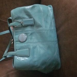 Coach baby blue patent leather handbag